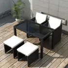 PE Rattan Dining Set With Cushions Table Chairs & Stools Outdoor Furniture 5 Pcs