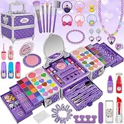 44 Pcs Kids Makeup Kit for Girls, Princess Real Washable Pretend Play Cosmetic Set Toys with Mirror, Non-Toxic & Safe, Birthday Gifts for 3 Years Old Girls Kids