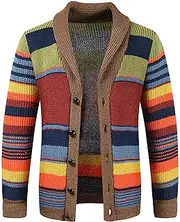 [Generic] Men Color Block Shawl Collar Cardigan Sweater Shawl Collar Button Knit Sweaters Men Long Sleeve Open Front Cardigans