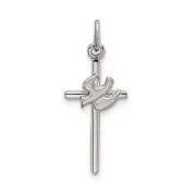 Sterling Silver 925 Polished and Satin Dove Cross Charm Pendant 0.87 Inch