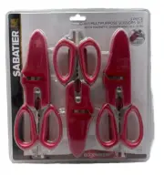 3-New Sabatier 10-in-1 Multi-Purpose Scissors and Sharpening Sheath Magnetic Red