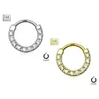 14K Solid Gold 14G Septum Clicker with Ten Paved CZ Gems Daith Helix Rook 8MM