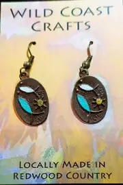 Artisan Hand Painted Bronze Nautical Ocean Fish Hook Earrings