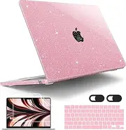 Tuiklol for M4 MacBook Air 13.6 inch Case 2025-2022 Release Model A3240 A3113 A2681 with M3 M2 Chip,Laptop Hard Shell Cases with Keyboard Cover & Screen Protector & Camera Cover, Sparkly Pink