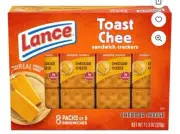 Lance Sandwich Crackers, ToastChee Cheddar, 8 Individually Wrapped Packs,