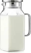 40 oz,1.2Liter Square Glass Pitcher with Lid and Spout, Breast Milk Pitcher with Handle for Fridge, Borosilicate Glass Carafe for Hot/Cold Drink, Small Jug for Iced Tea, Coffee,Water Storage Container