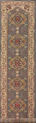 Handmade Traditional Blue Wool Carpet Geometric Oriental Runner Rug 3x14 Ft