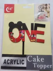 Premium Acrylic Cake Topper Plastic Mickey Mouse ONE BIRTHDAY CLUBHOUSE Minnie