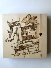 Original Art by Jose Antonio Torres - Siete Suenos - Dreams - Cats - Wood - Peru