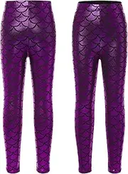[iEFiEL] Toddler Girls Shiny Metallic Leggings Yoga Pants Footless Tights Mermaid Fish Scale Skinny Disco Trousers