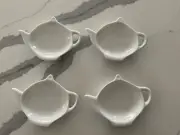 White Ceramic Teapot Shaped Teabag spoon Holder Tea Bag Caddy Set 4