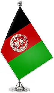 Afghanistan Desk Small Flag Set,5×8 Inch Mini Afghans Desktop Banner,12" Metal Solid Pole Decor,Tiny Digital Printed Polyester Banner With Silvery Base