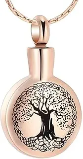 BIAIHQIE Cremation Urns Ashes Necklace Tree of Life Print Pendant for Human/Pet Ashes Memorial Jewelry Keepsake-Rose Gold