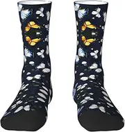 [EdWal] Soft White Blooms with Blue Butterflies print Moisture Wicking Socks Sports Socks for Men and Women Warm thermal Boot Hiking Socks