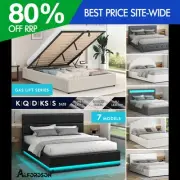 ALFORDSON Bed Frame Double Queen King RGB LED Gas Lift Storage Base Leather