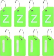 uxcell Initial Luggage Tags, 8 Pcs Silicone Suitcase Tag Identifier ID Card Holder Unique Luggage Name Tags with Stainless Steel Loop, Letter Z, Green
