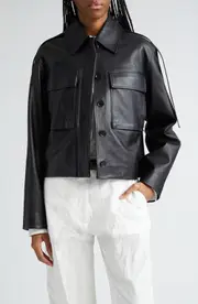 Proenza Schouler Dylan Glossy Crop Leather Jacket in Black at Nordstrom, Size 4