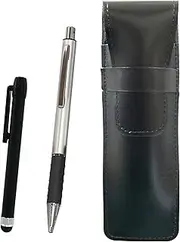 Slim cowhide leather pen case black metal touch stick black metal & pitch grip ballpoint pen silver ASB-ALB-WZS2062BP
