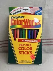 VTG 1988 Crayola ColorWorks 10 Color Erasable Crayon Sticks w/ Sharpener