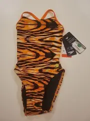 Speedo Women's Wave Wall Crossback Swimsuit Onepiece Orange Tiger Size 22