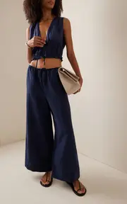 [Onia] Drawstring Linen-Blend Wide-Leg Pant