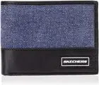 Skechers Men's Slimfold Canvas Vegan Leather RFID Wallet Black & Blue Patch NEW