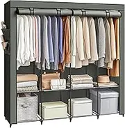 SONGMICS Portable Closet, Wardrobe Closet Organizer with Cover, 4 Hanging Rods and Shelves, 4 Side Pockets, 66.9 x 17.7 x 65.7 Inches, Large Capacity for Bedroom, Living Room, Sage Green URYG094C02