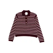 [Allude] Allude Striped Button-placket Polo Top S RED/WHITE