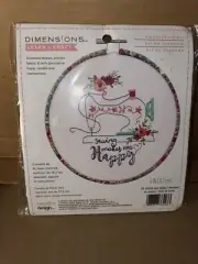 Embroidery Kit Dimensions Learn-a-Craft Sew Happy with Decorative Hoop #72-76293