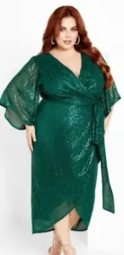 CITY CHIC Plus Size Paige Sequin Dress Emerald S/16 NWT