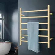 ACA Brushed Gold Round Aluminum Electric Heated Towel Rack Wall Ladder Warmer 6 Bars