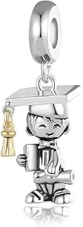 [QeenseKc] Graduation Boy 2023 Dangle Charm for Pandora Bracelet Bachelor's Hat Scroll Bead Gift, Metal, base