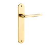 Iver Baltimore Return Door Lever Handle on Oval Backplate Polished Brass