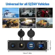 4-in-1 Panel Dual USB Socket Charger LED Voltmeter 12V 24V Power Outlet for Car