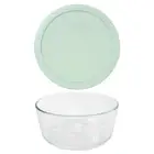 Pyrex 7203 7-Cup Round Glass Food Storage Bowl w/ 7402-PC Muddy Aqua Lid Cover