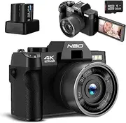 NBD Digital Camera for Photography and Video, 4K 48MP Vlogging Camera for YouTube Cpmpact Camera with 180° Flip Screen,16X Digital Zoom, 2 Batteries，32GB TF Card