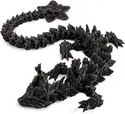 Outgoto 3D Printed Cherry Blossom Dragon – 11.8in Realistic Articulated Dragon Fidget Toy, Desk Décor and Collectible (Obsidian Bloom)