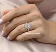 2.0 CT Cushion Moissanite Halo Split Band Engagement Ring For Her 14K White Gold