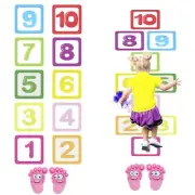10Pcs Hopscotch Game Floor Stickers, Number Floor Decals with 1 Pair Footprin...