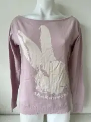 Shakuhachi Jumper Women Medium Pink White Rabbit Knit 100% Wool Pullover RP $170