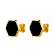 Stainless Steel Black Hexagon Stud Earrings