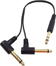 Qaoquda 1 Feet Gold Plated 6.35mm 1/4" Male TRS Stereo to Dual 2 x 6.35mm 1/4" Male TS Mono 90 Degree Right Angle Y Splitter Audio Cable (635M/2M)