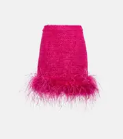 [Rebecca Vallance] Rebecca Vallance Feather-trimmed tweed miniskirt UK 6 pink