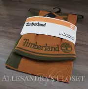 Timberland Hat Beanie & Scarf Wheat Grape Leaf Reversible Jacquard Set Gift!