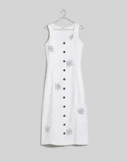 nwt madewell linen embroidered button front midi dress NL088