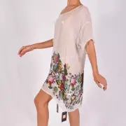 ZIMMERMAN Blouse - Floral Tropical Sheer Silk Top Short Sleeves Nude Cream