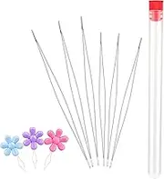 6 Pieces Beading Needles, 2 Sizes Long Straight Beading Embroidery Needles with Needle Bottle and 3 Pcs Bead Needle Threader for Jewelry Making(4.52inch+5.03inch)