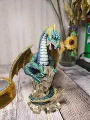 Mystical Dragons Light Up Base Fantasy Gold Glitter Crystals Figure Illuminate