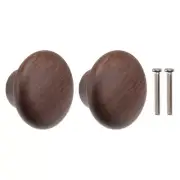 2 PCS Round Walnut Drawer Pull Dresser Single Hole Solid Wood Handle