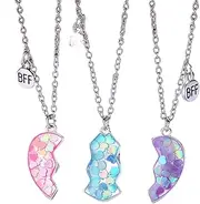 [Generic] BFFs Necklace for 3 Girls Magnetic Cute, Heart Broken Stitching Friendship Necklace for 3 People, Best Friend Necklace Pendant Friendship Heart Matching, Fashion Jewelry for Women Sister Gift